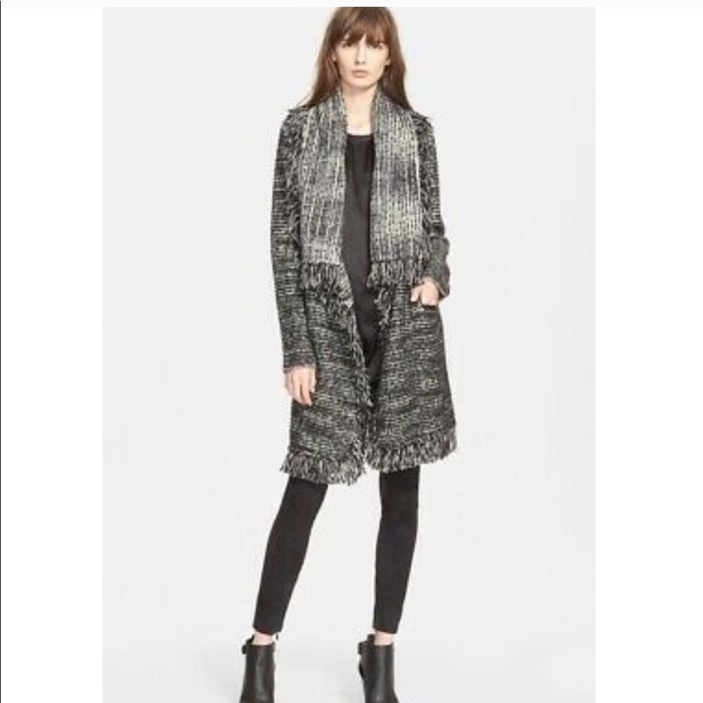 Vince Wool Blend Boucle Oversized Frayed Edge Open Cardigan Drape Size Medium